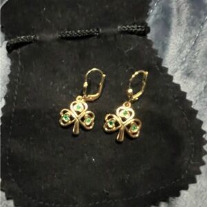 Vintage Solvar Clover Shamrock Earrings with Green Accents